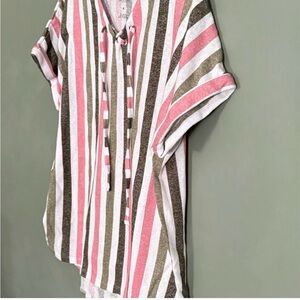 Preswick & Moore Pink and Olive Striped Tunic, Size Medium